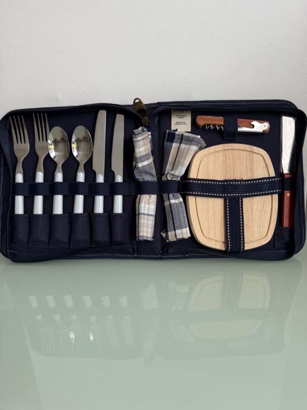 Eddie Bauer Travel Snack Set NWT Navy Picnic Cheese Board Corkscrew Kit